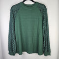 IWOLLENCE Women's Waffle Knit Blouse Lace Sleeves Henley Loose Fitting XL Green
