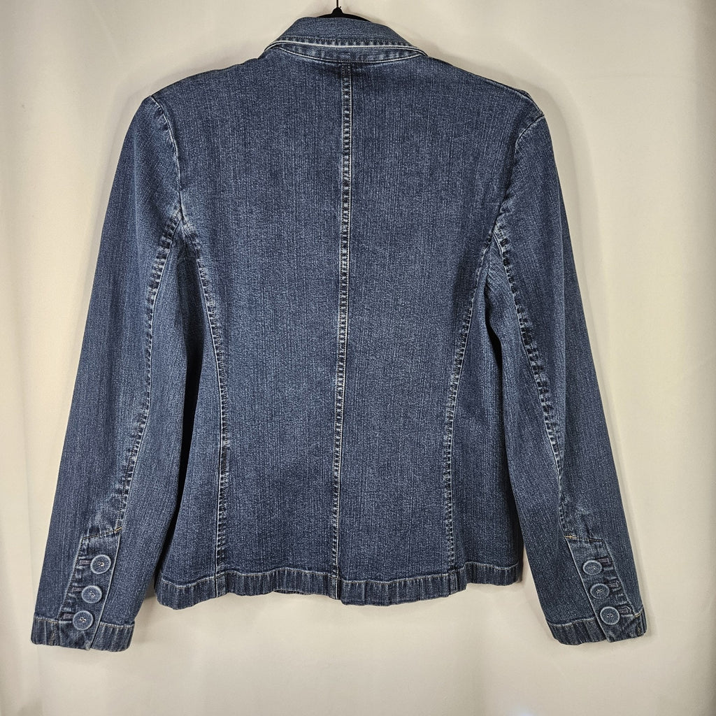 VTG Talbots Stretch-Fit Denim Blazer Jacket Women’s Size 6 Blue Two Button Short