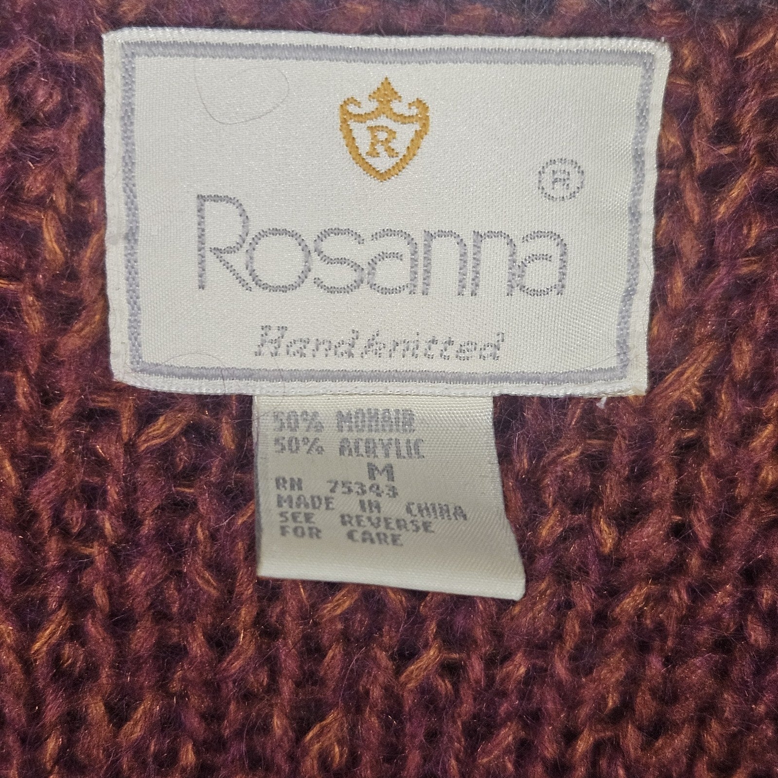 Rosanna Looped Mohair Crop Cardigan Sweater Vtg 80s Bohemian Colorful Medium