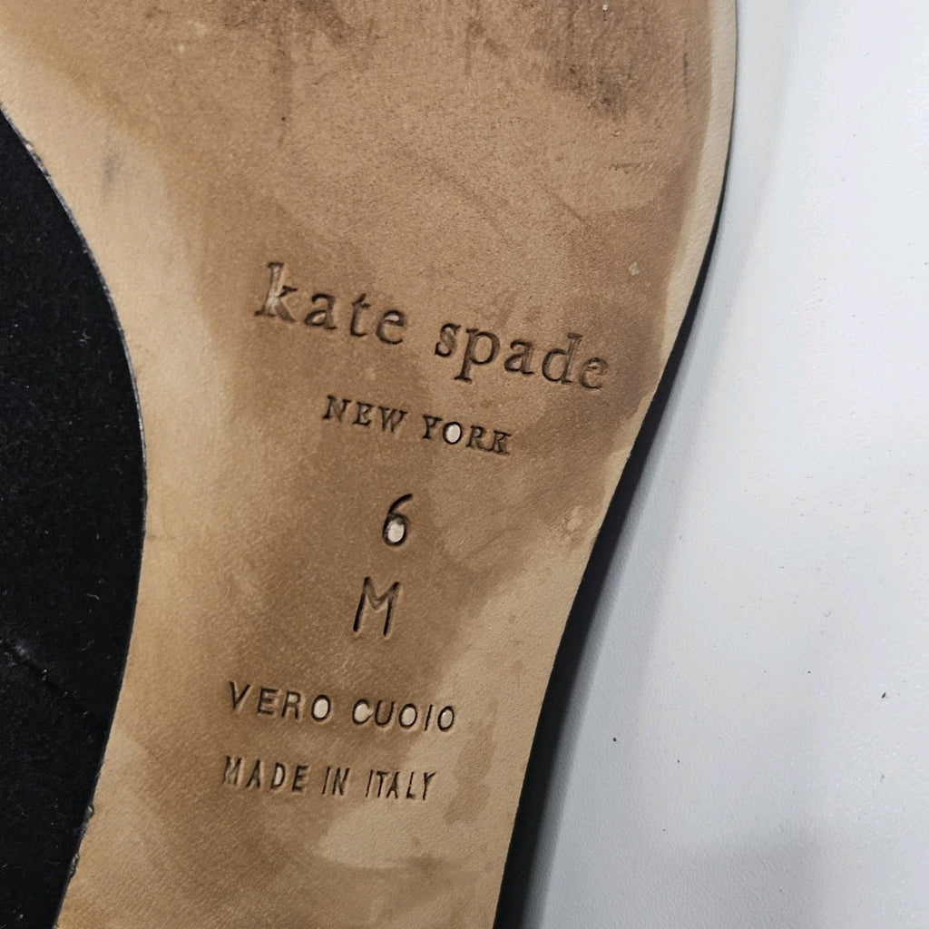 Kate Spade Black Mary Jane Suede Gold Glitter Block Shoe 6M Dbl Strap Square Toe