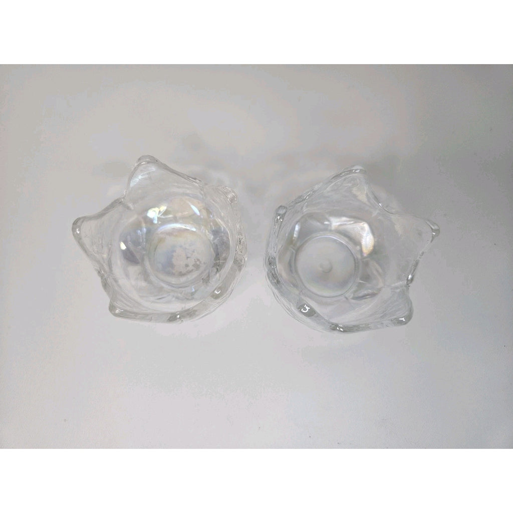 Iridescent Glass Tulip Votives Gorgeous White Vintage Candle Holders Pair 2"x2"