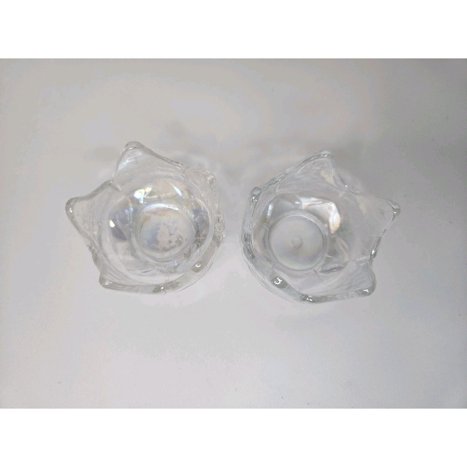 Iridescent Glass Tulip Votives Gorgeous White Vintage Candle Holders Pair 2"x2"