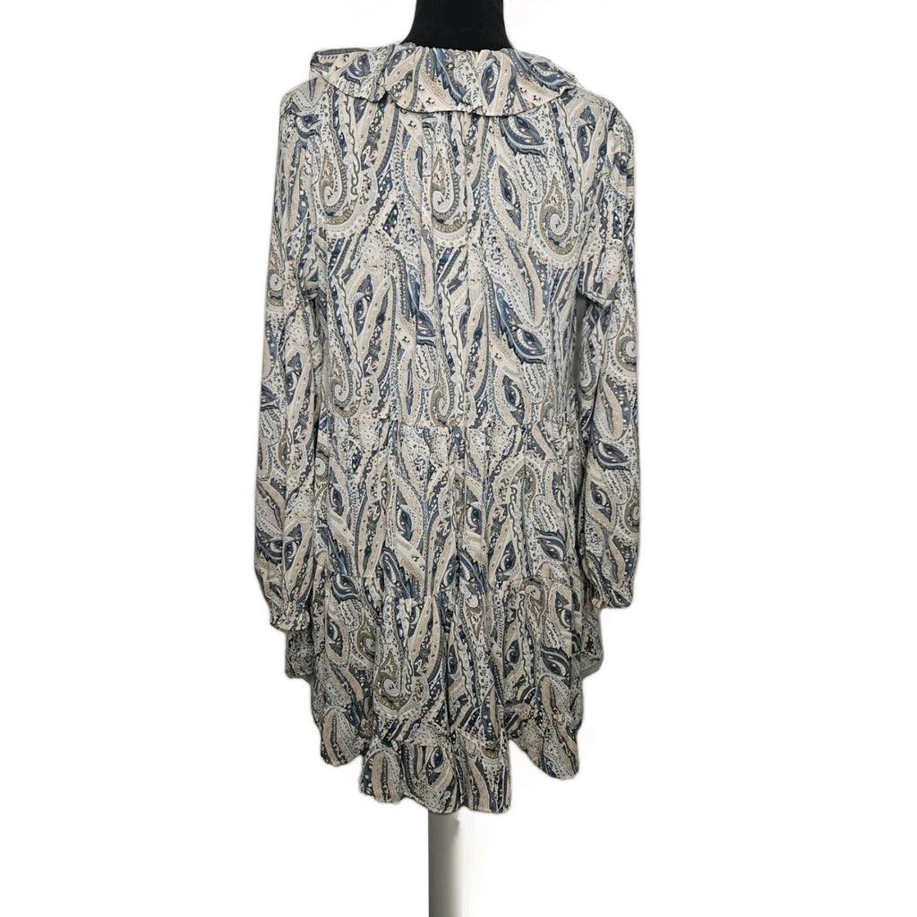 Grace + Karma Shift Dress Womens Small Paisley Ruffle Tassel Tie Long Sleeve