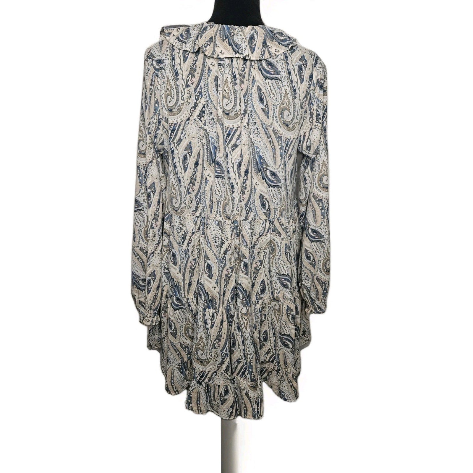 Grace + Karma Shift Dress Womens Small Paisley Ruffle Tassel Tie Long Sleeve