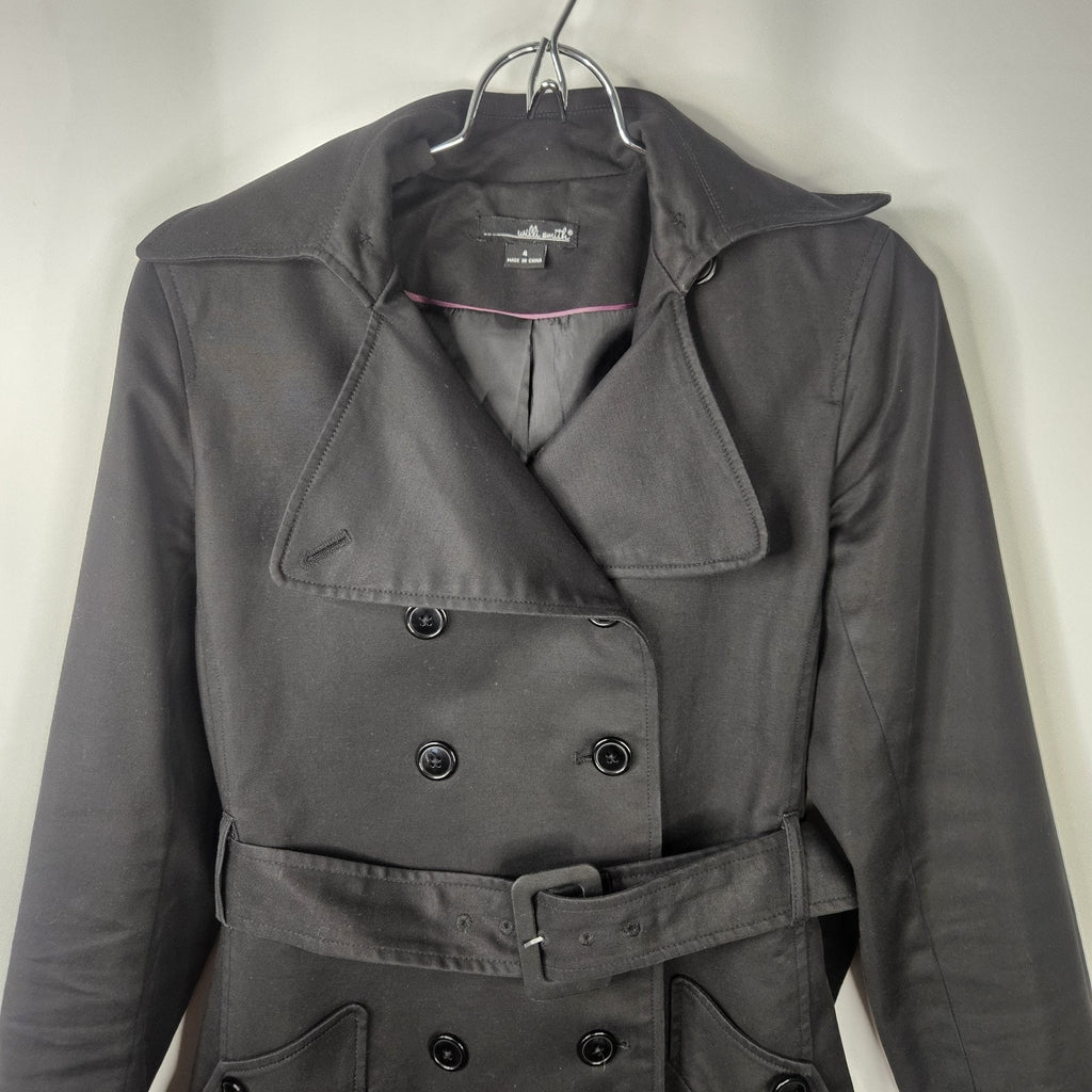 Willi Smith Black Belted Trench Coat Women’s 4 Small Midi Classic Jacket