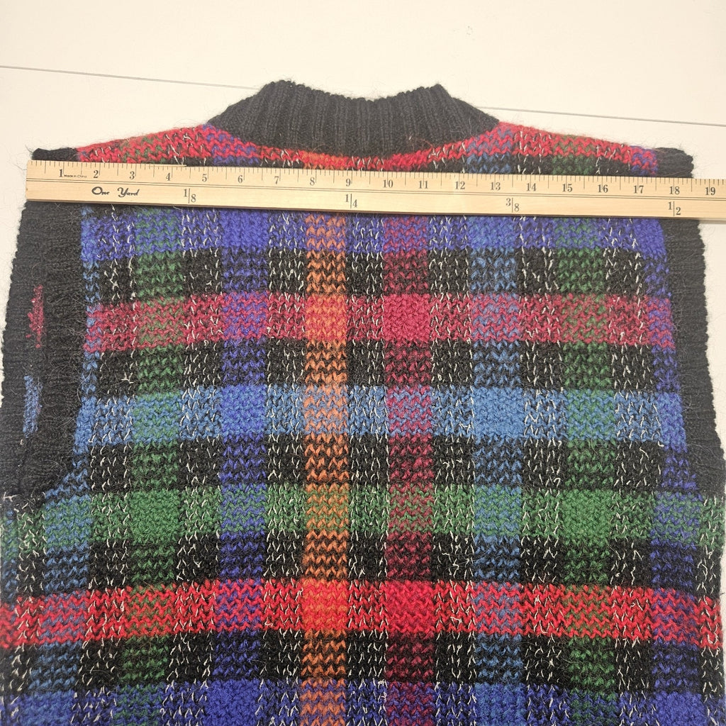 Vtg 80s Colorful Academia Knit Sweater Vest Dark Preppy Size Medium