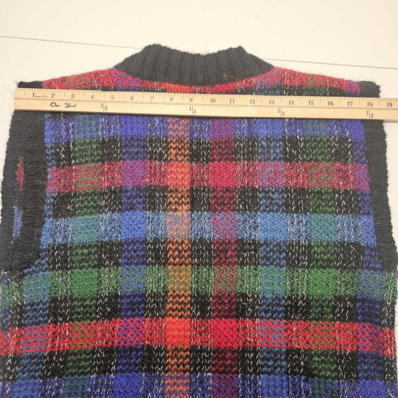 Vtg 80s Colorful Academia Knit Sweater Vest Dark Preppy Size Medium