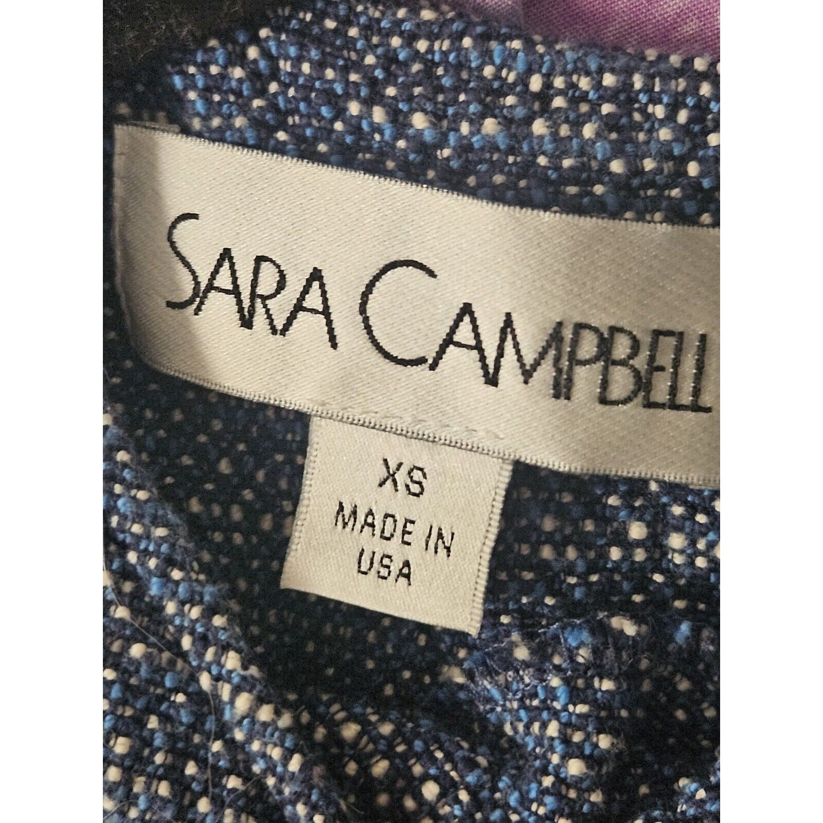 Rare Vintage Sara Campbell Women's Blue & White Boro Style Textured Dress XS