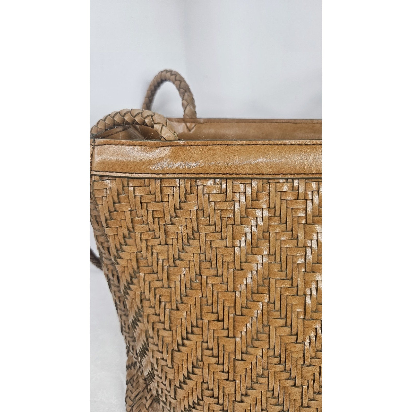 Vintage Liz Claiborne Weave Bucket Bag Brown Woven Leather Purse Shoulder Bag