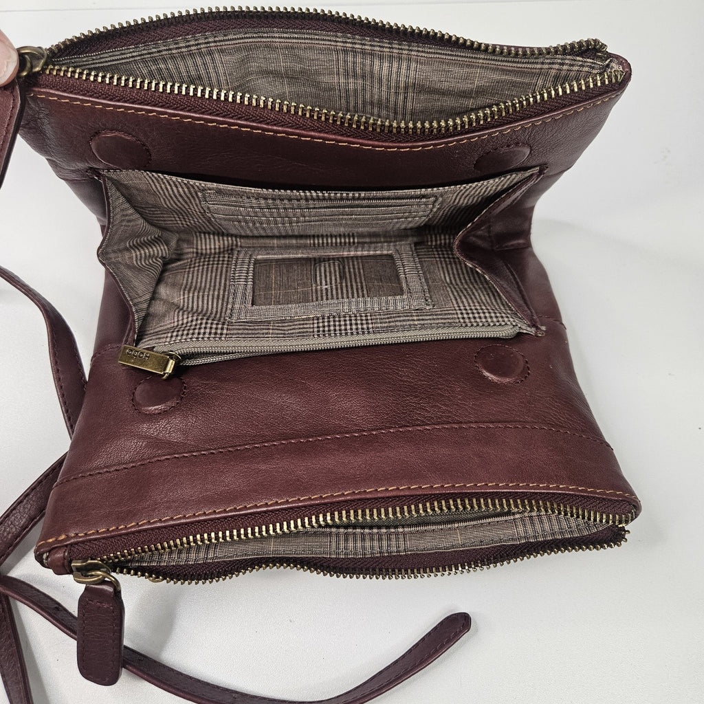 Hobo Merlot Crossbody Bag Strap Faux Leather Womens Handbag Purse Multi Comparts