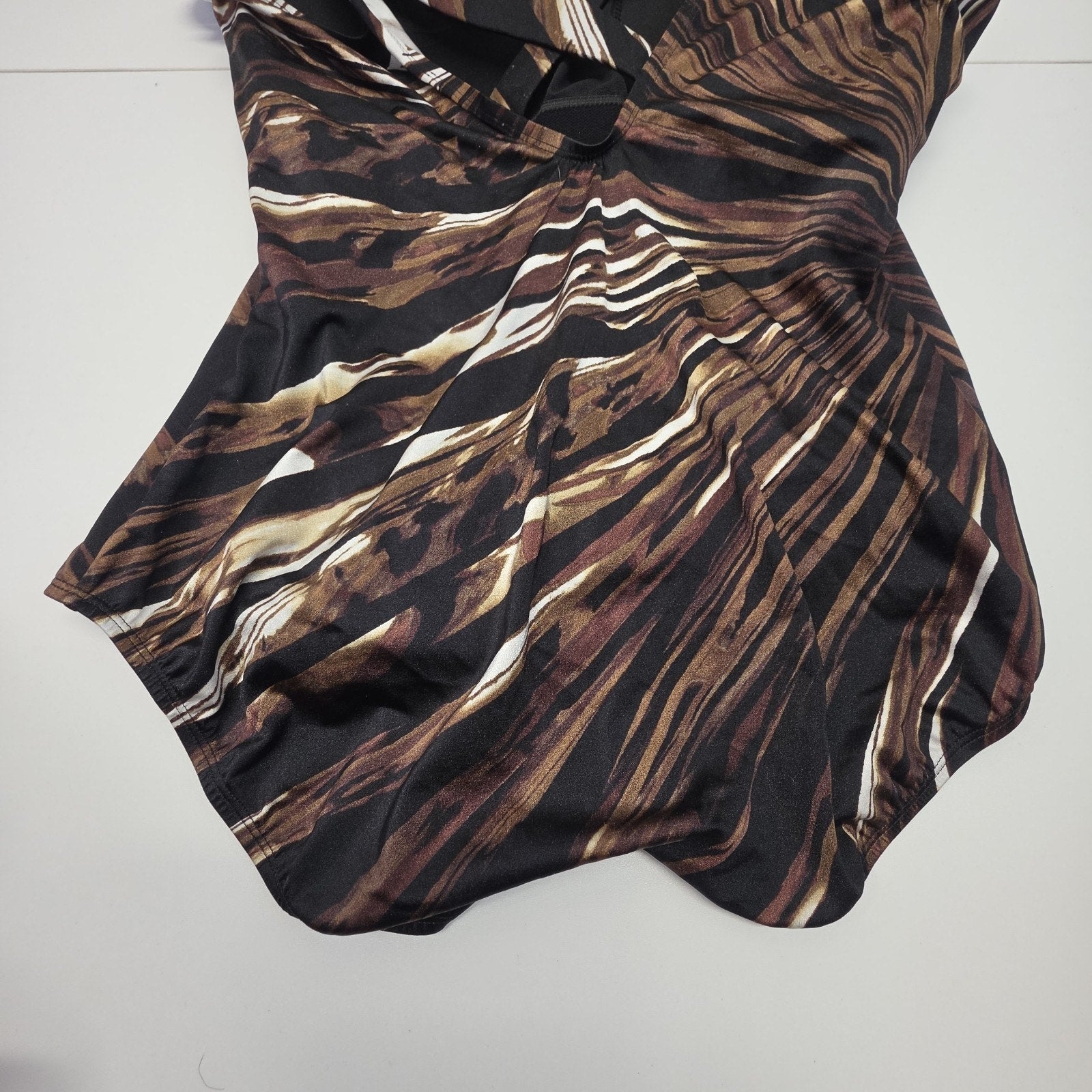 NEW Longitude 24W Brown Black Abstract Retro One Piece Swimsuit Plus V-neck