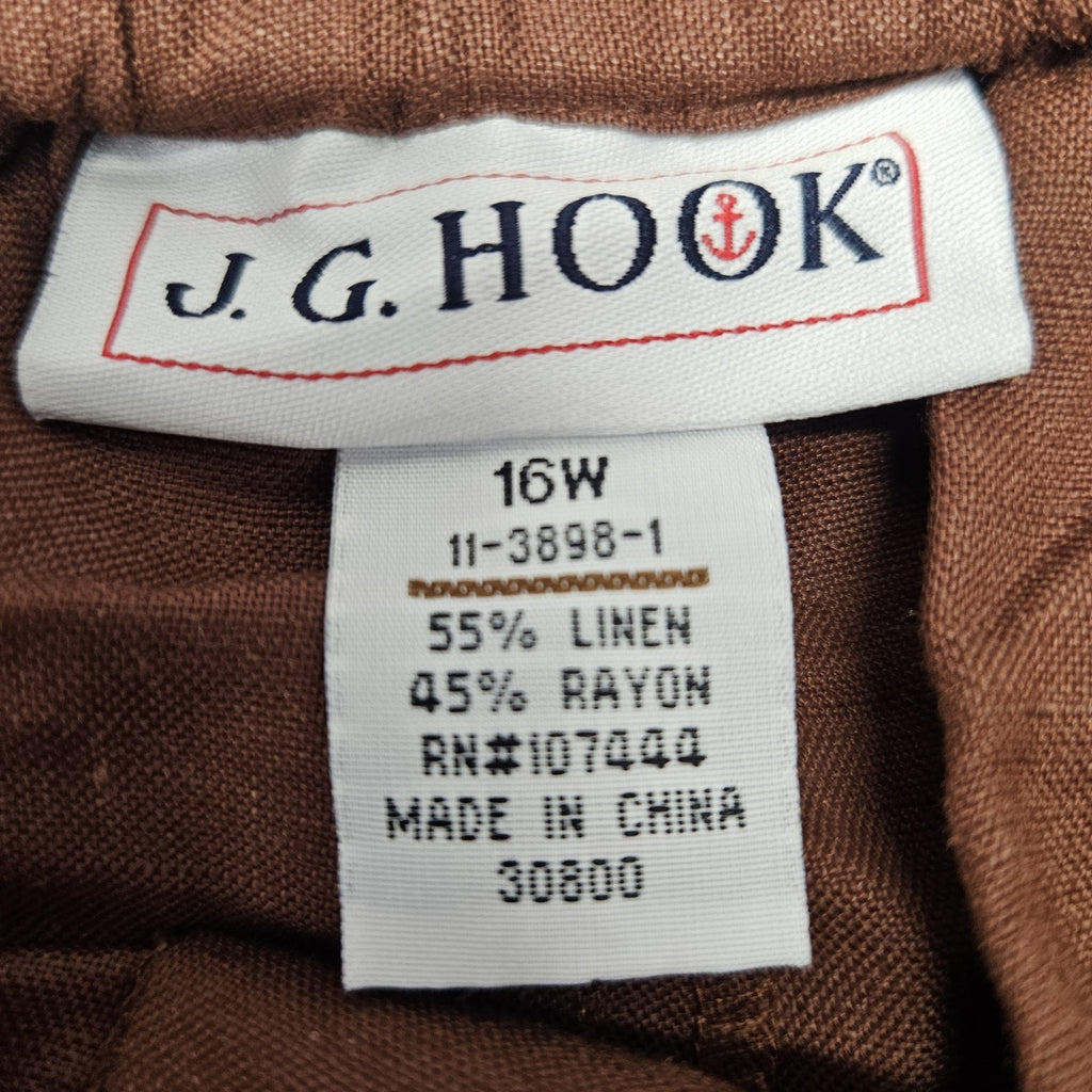 Vtg JG Hook Plus Size 16W Linen Blend Pants Lightweight Brown Slacks Minimalist