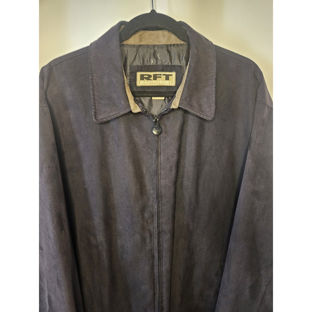 Vintage RFT Rainforest Black Micro Suede Jacket XL Inside Zipper Phone Pocket