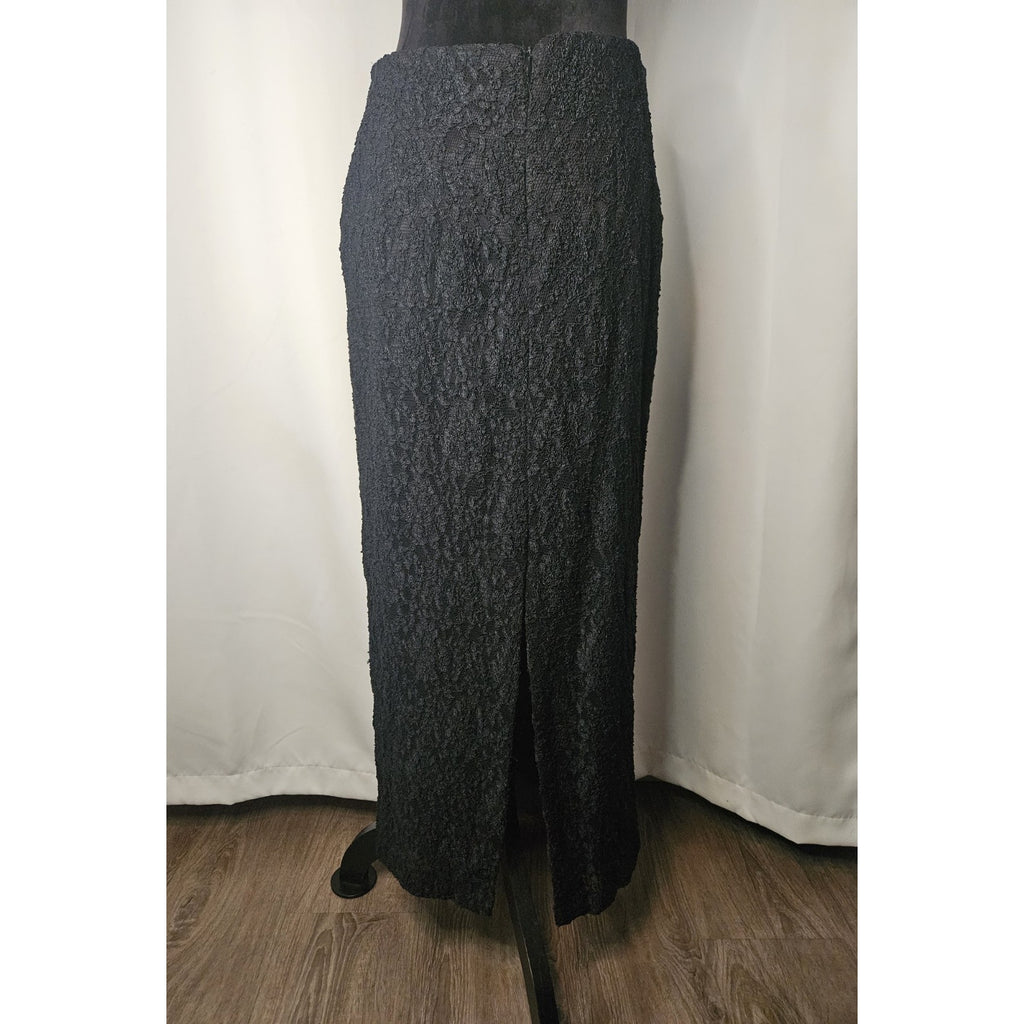 Vintage EN ROUTE Midi Length Skirt Black Lace Pencil Skirt Stretch Size Large