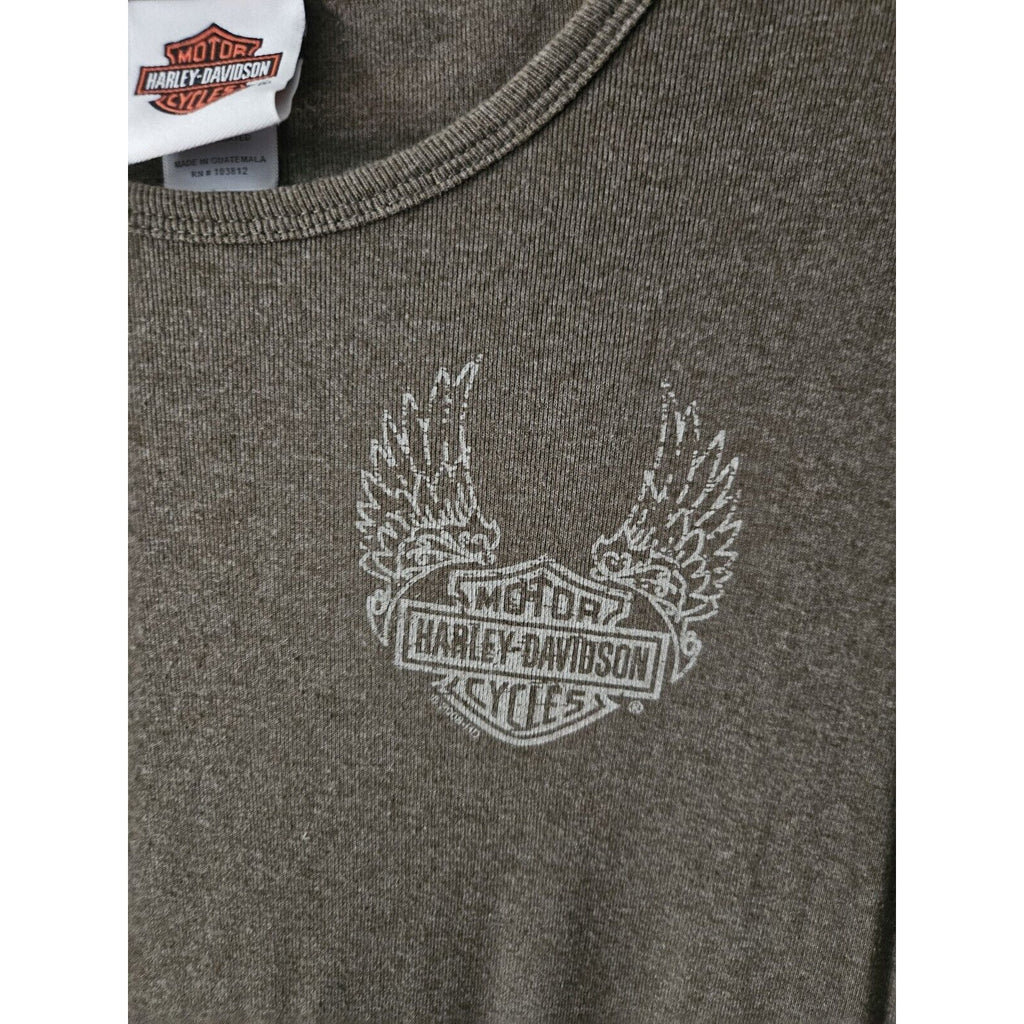 Harley Davidson Green Wings "Free Spirit" T Shirt Large Biker Y2K Motorcycle