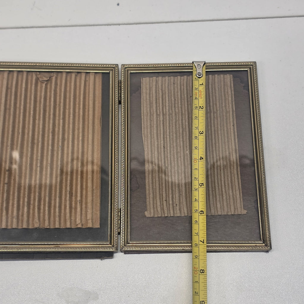 VTG 1970s Folding Photo Frame 5x4 Standing Rectangle Gold-Tone Double-Picture