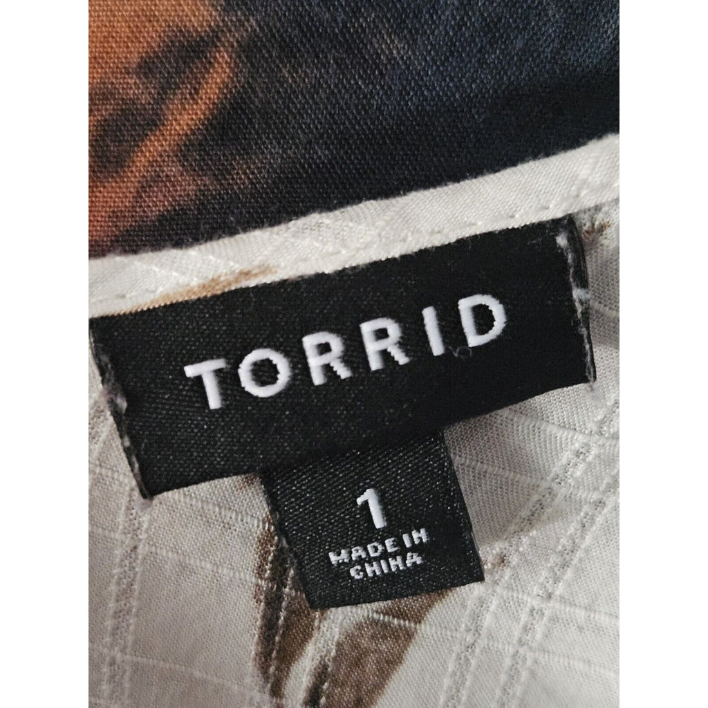 Torrid Women's Flowy Tank Top Size 1 Tie Front Cream with Red Flowers