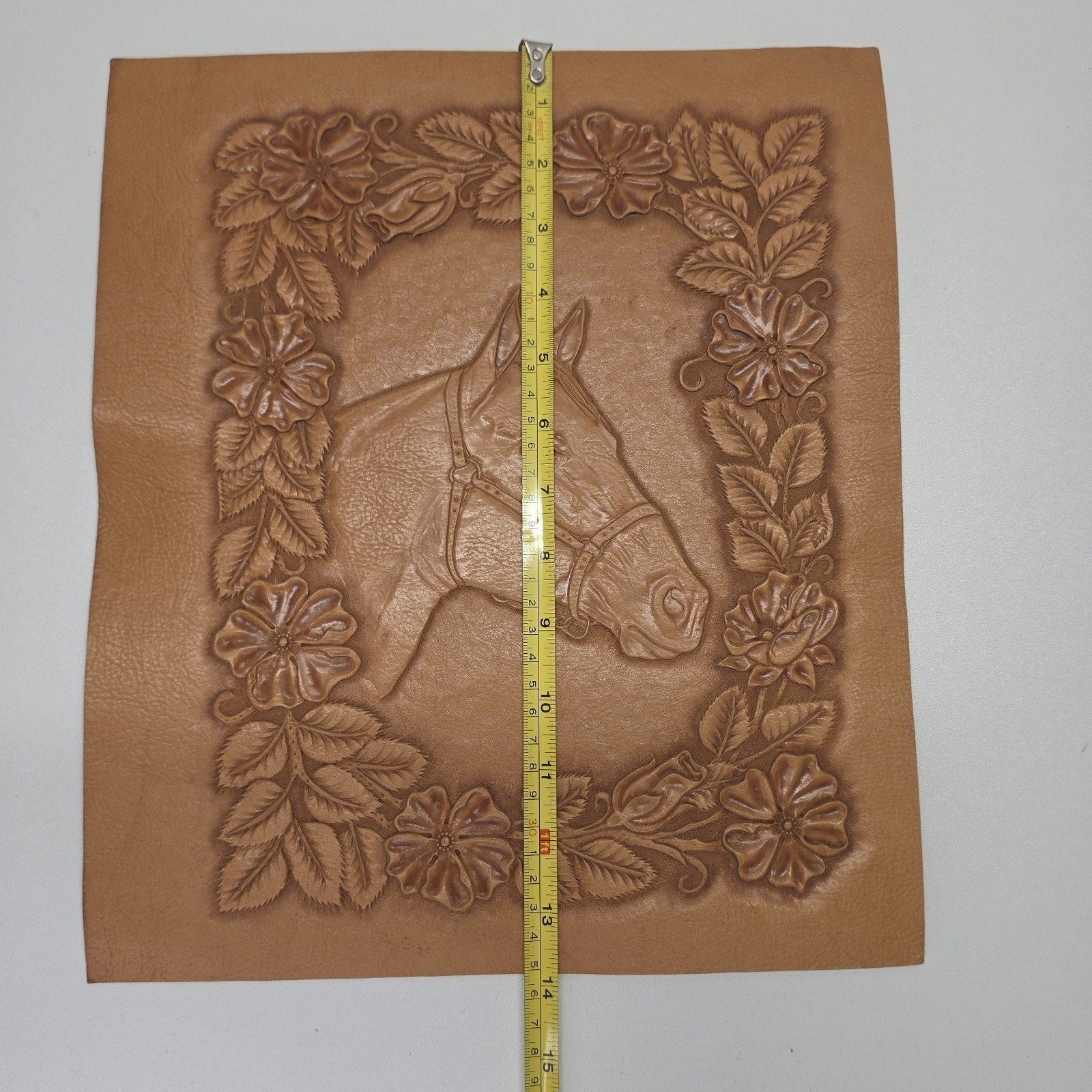 Artist Handmade Embossed Leather Frameable Artwork Horse Equestrian 12x14"