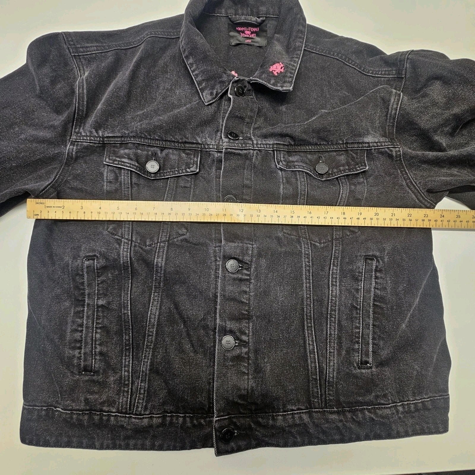 Homme Femme Rager Boy Colab Denim Jacket Black Pink Large Luxury Streetwear