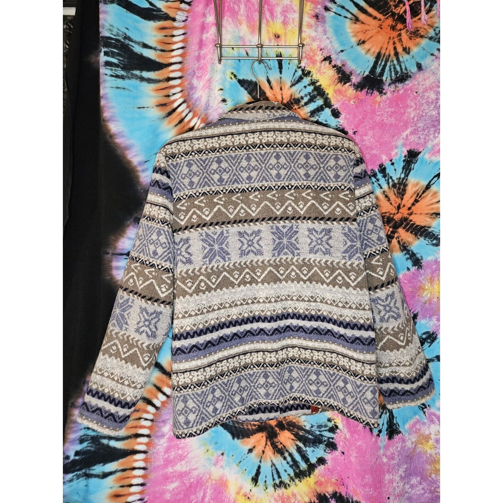 Vtg Van Heusen For Her 90s FAIR ISLE JACKET BLAZER Oversized Ikat Pockets Large
