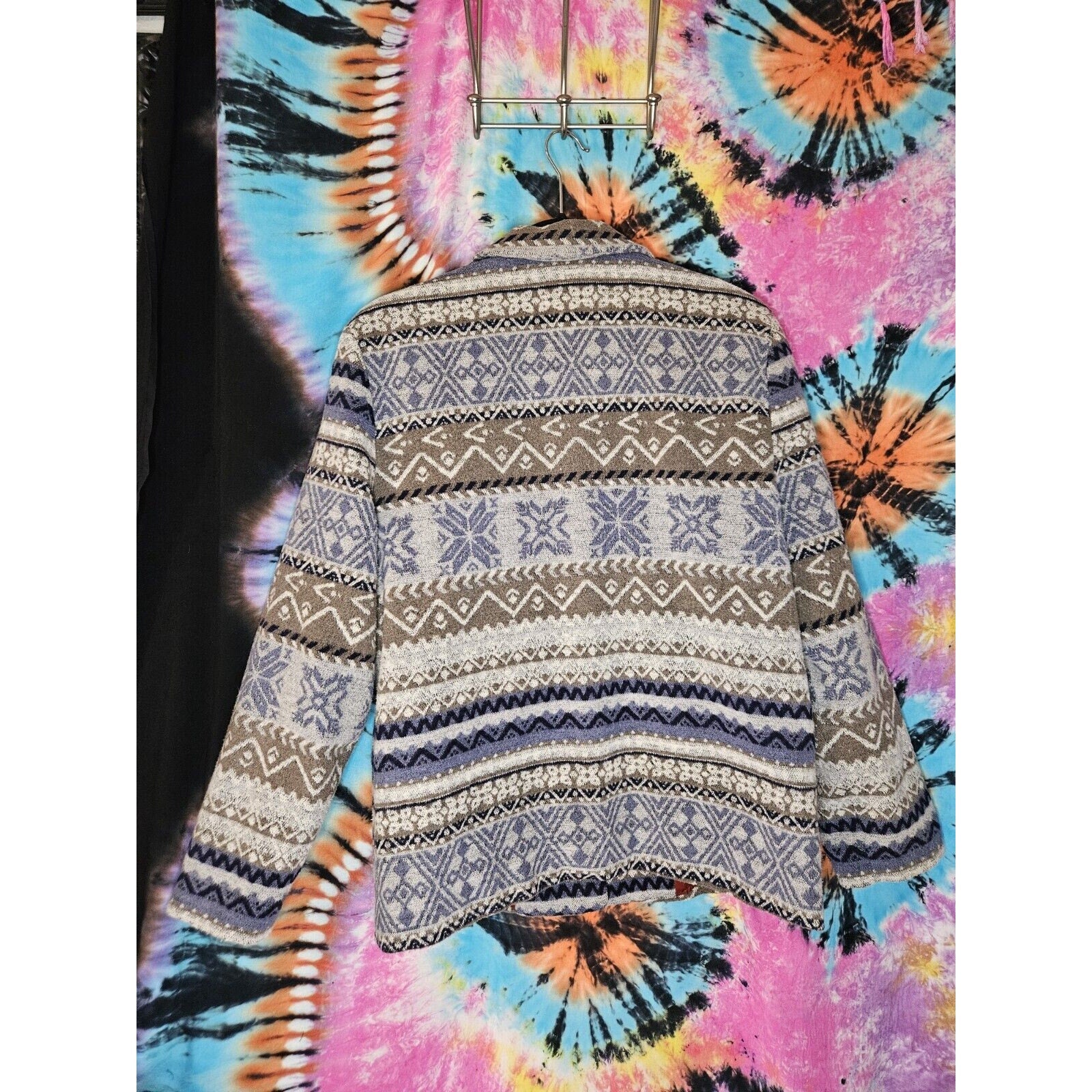 Vtg Van Heusen For Her 90s FAIR ISLE JACKET BLAZER Oversized Ikat Pockets Large