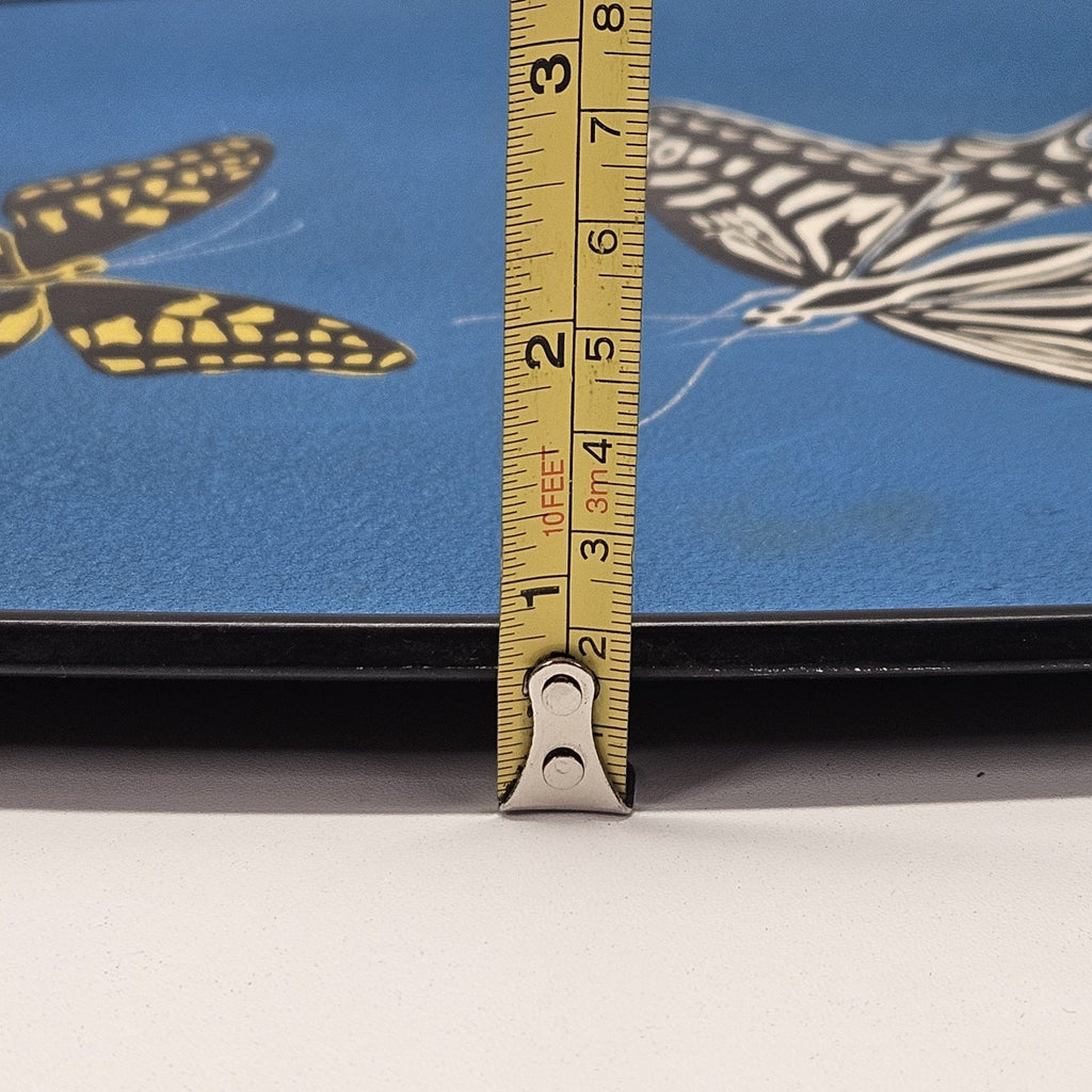 Vintage Handpainted Oval Butterfly Tray With Handles 18"x12" Blue Retro Boho