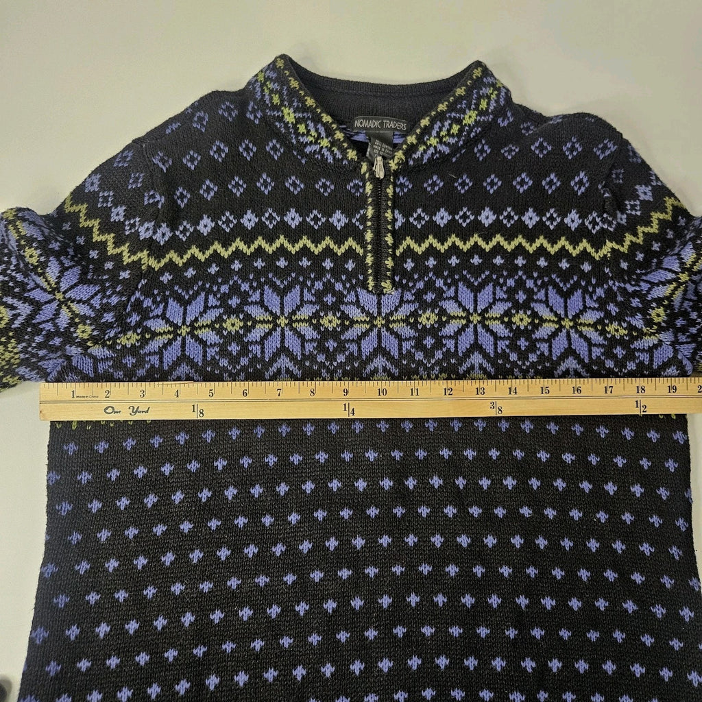 Vtg Nomadic Traders Blue Fair Isle Quarter Zip Ski Sweater Med Holiday Unisex