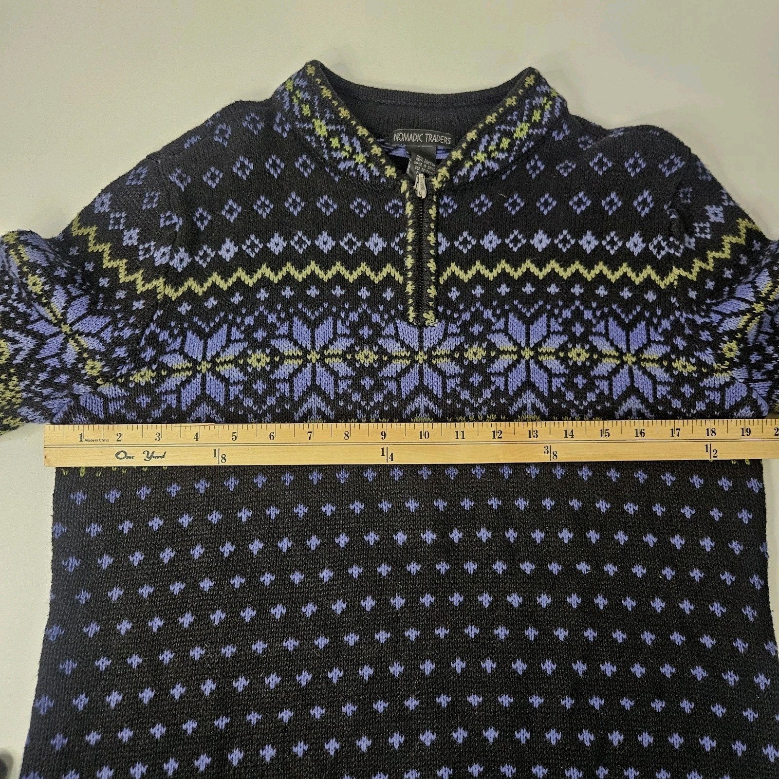 Vtg Nomadic Traders Blue Fair Isle Quarter Zip Ski Sweater Med Holiday Unisex