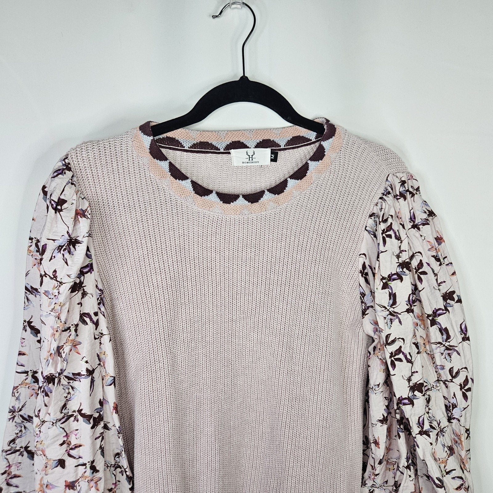 Homebody Mauve Pink Floral Sweater Puff Sleeves Medium Cottagecore Granny Fairy