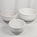 Vtg MCM Mount Mt. Clemens Pottery Mixing Bowl Set 3 Gray Yellow Stripes Japan