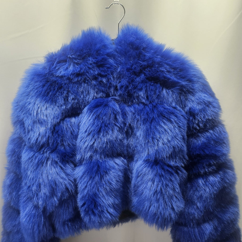 Azalea Wang Gracelle Faux Fur Cropped Jacket Blue Women's Plus Size 2X Glam