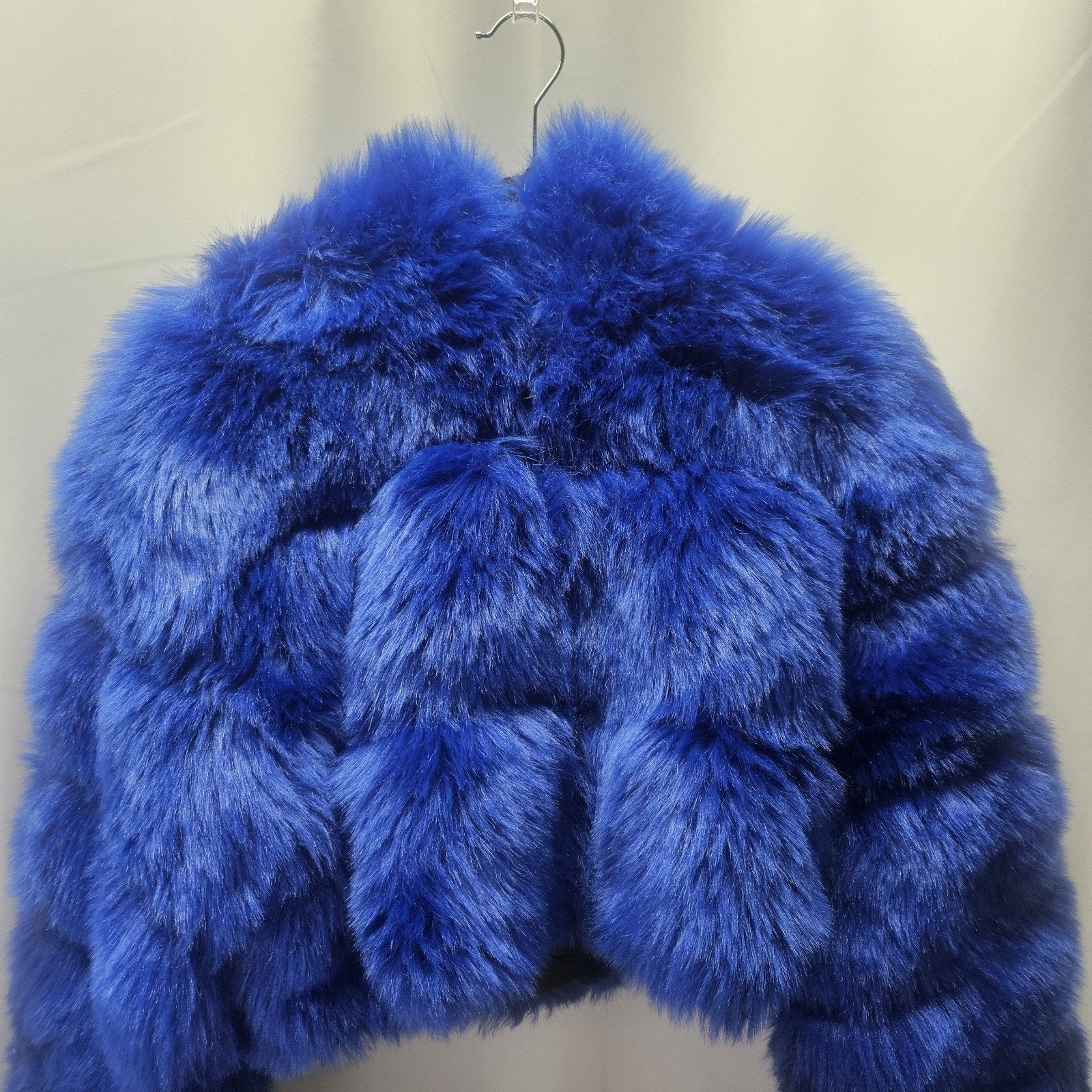 Azalea Wang Gracelle Faux Fur Cropped Jacket Blue Women's Plus Size 2X Glam