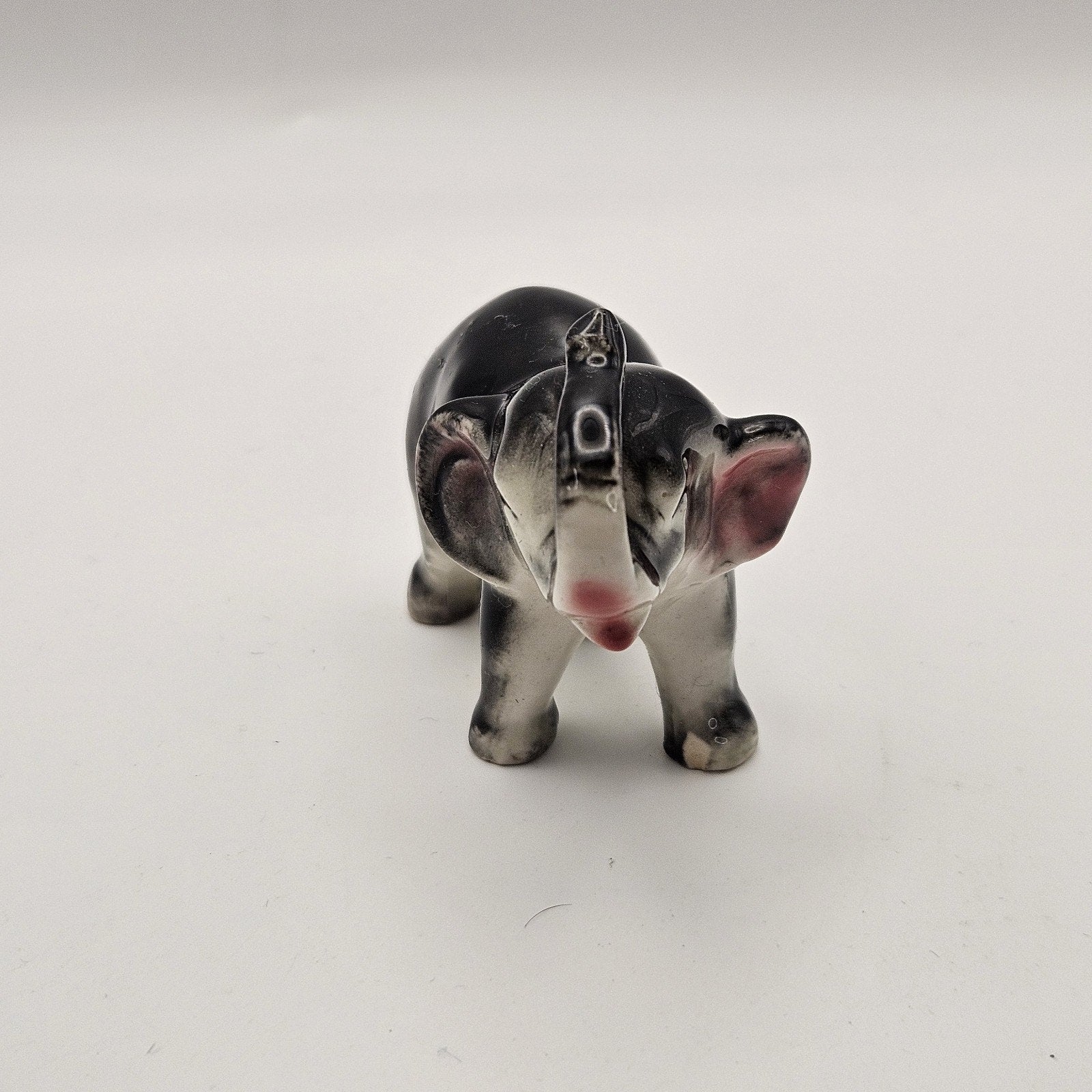 Vintage Ceramic Miniature ELEPHANT FIGURINE Trunk Up MADE IN JAPAN 2 3/4" Tall