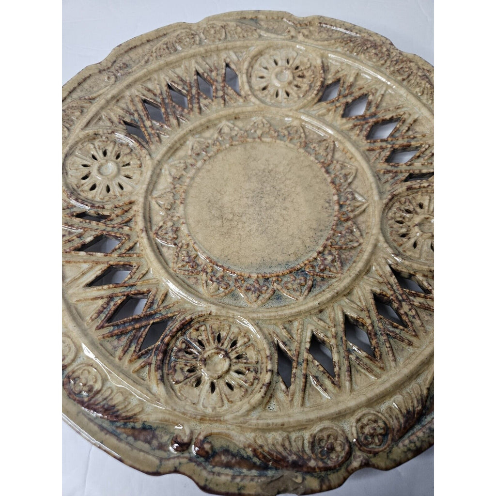 Art Pottery Glazed Vintage Ornate Plate 11.5 3729 Brown Tan