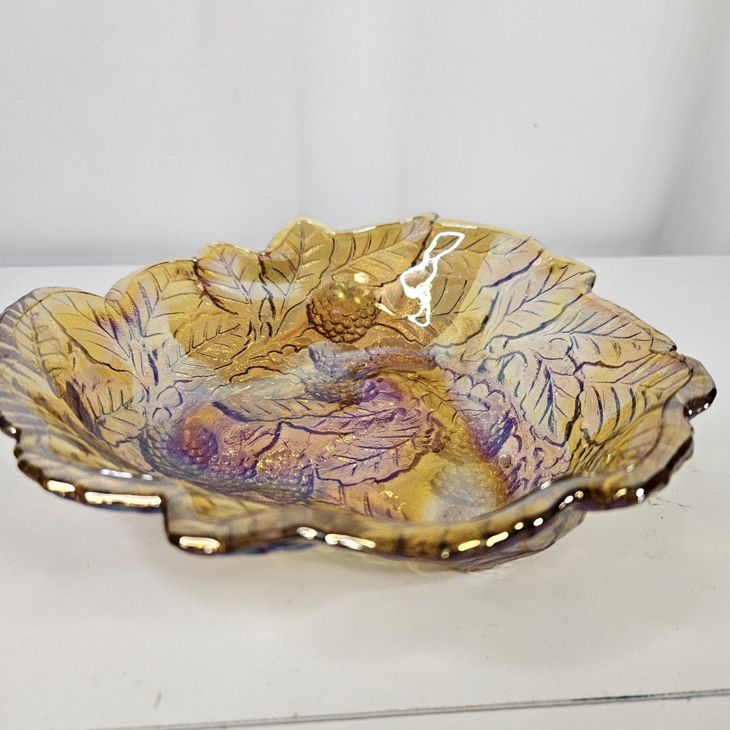 Vintage Carnival Glass Bowl Electric IRIDESCENT MARIGOLD Berries Triangle Dish