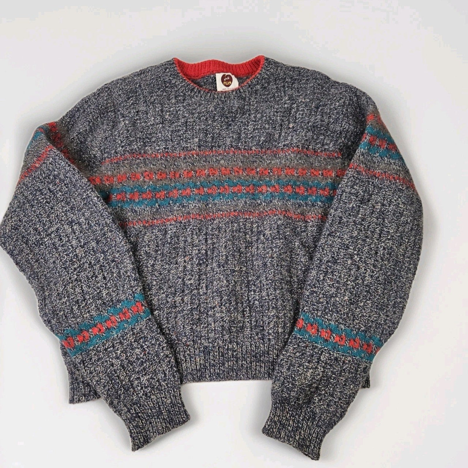 VTG I'm a Plum Navy Blue Chunky Knit Fisherman Sweater Size Med Made in USA