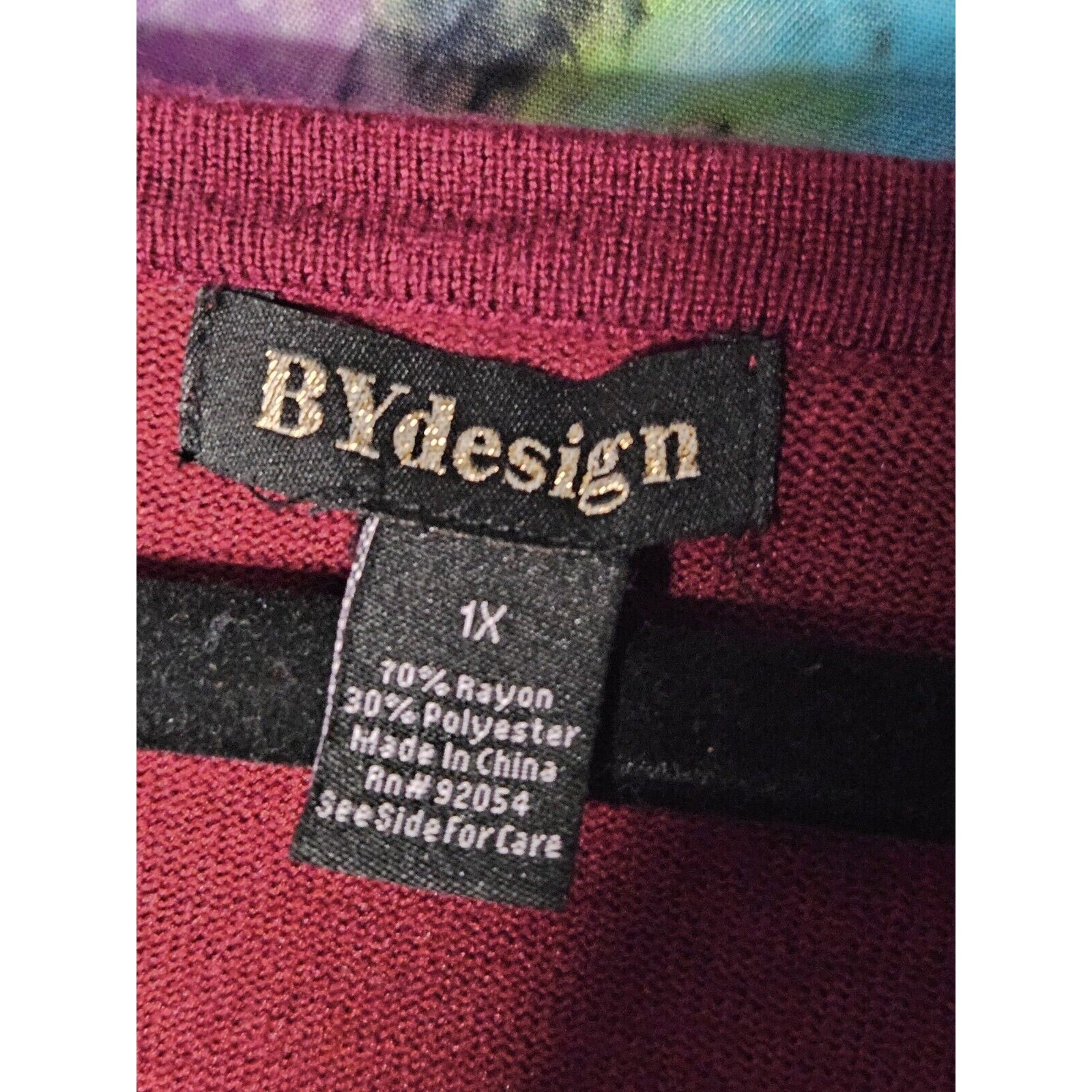 BYdesign Puff Sleeve Tunic Top Size 1X Burgundy Rayon Long Shirt