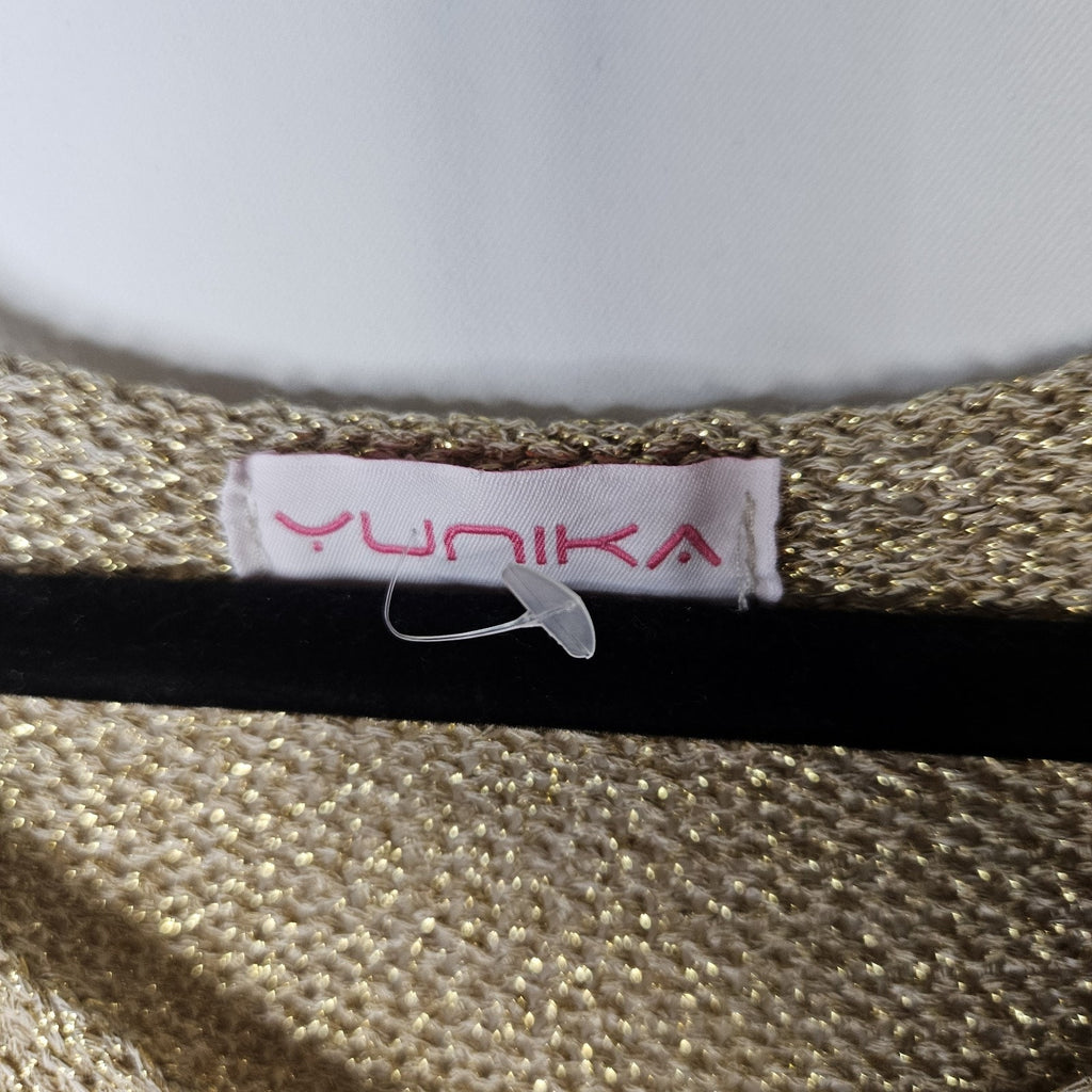 Yunika Gold Mettalic Thread Knit Stretchy Dress Or Swim Coverup Size S/M Italy