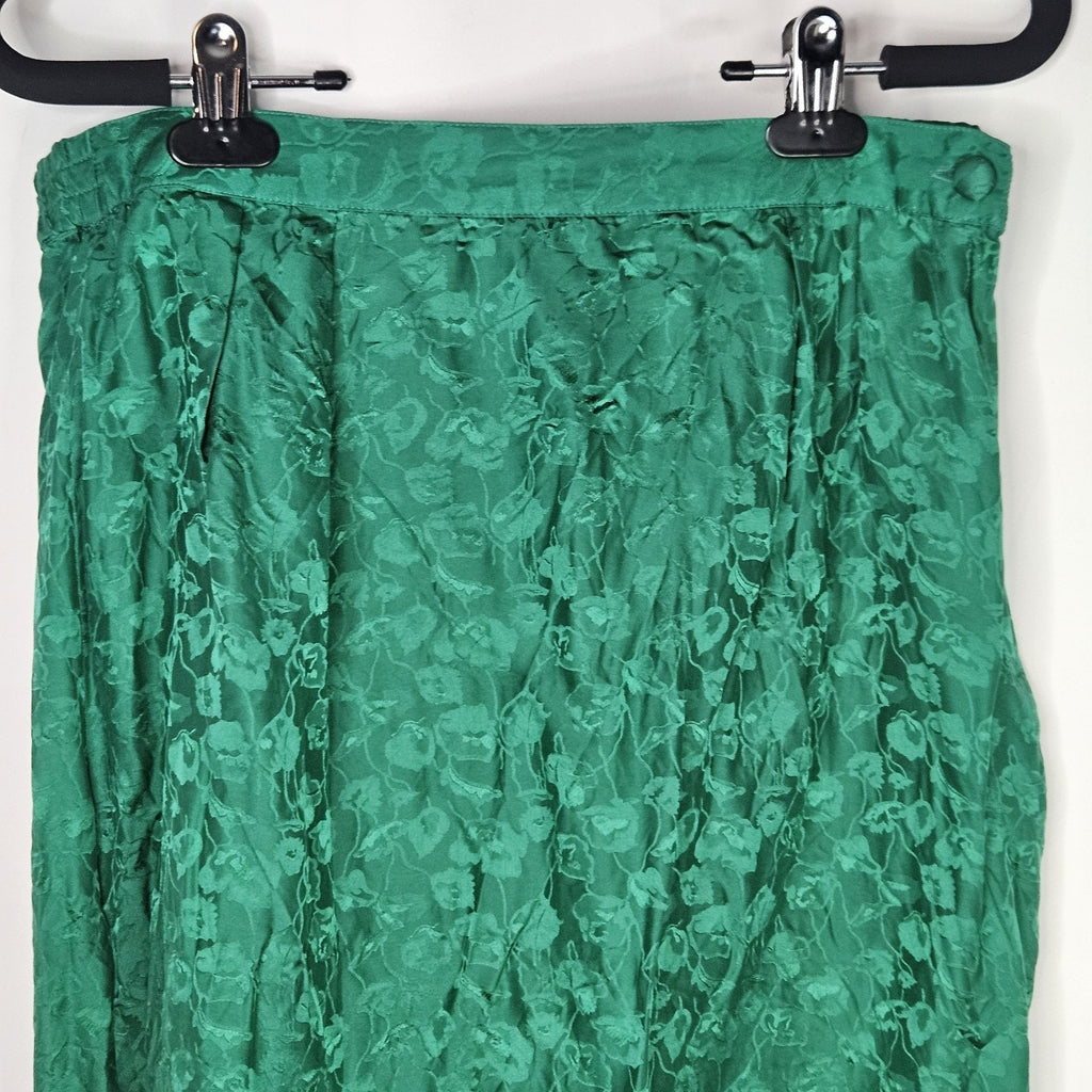 Vintage Patrick 100% Silk Pencil Skirt Emerald Green Floral Midi Retro Sz 6