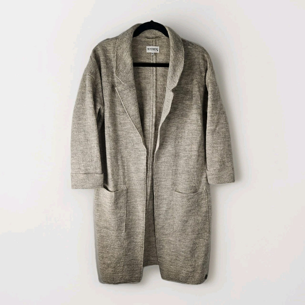 Stapf Austria Gray Beige Wool Open Long Cardigan Sweater Duster Medium