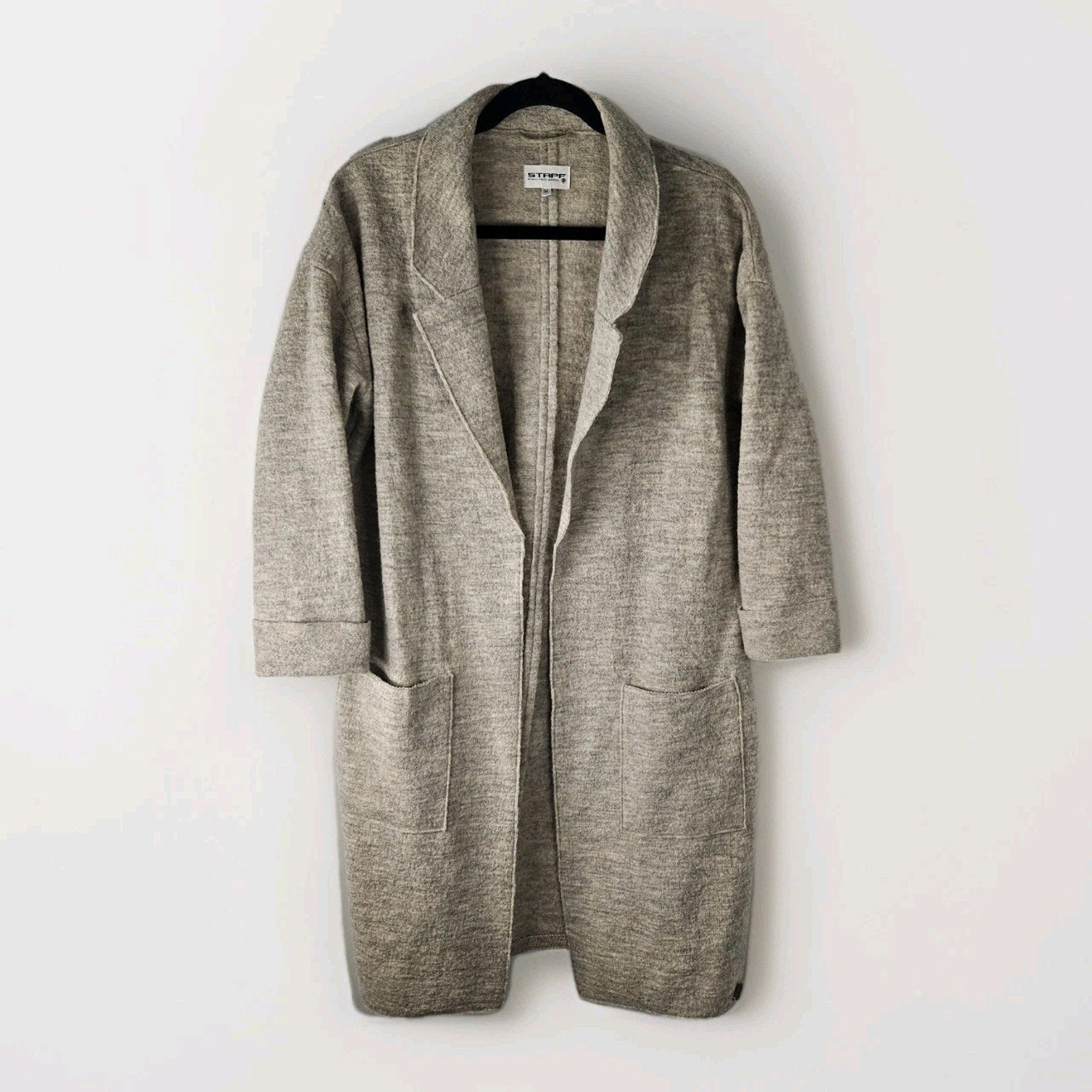 Stapf Austria Gray Beige Wool Open Long Cardigan Sweater Duster Medium