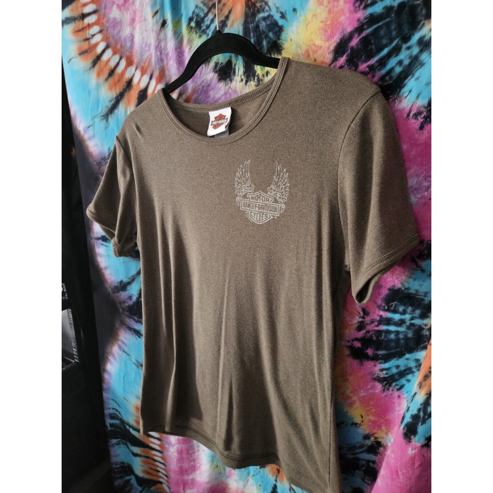 Harley Davidson Green Wings "Free Spirit" T Shirt Large Biker Y2K Motorcycle