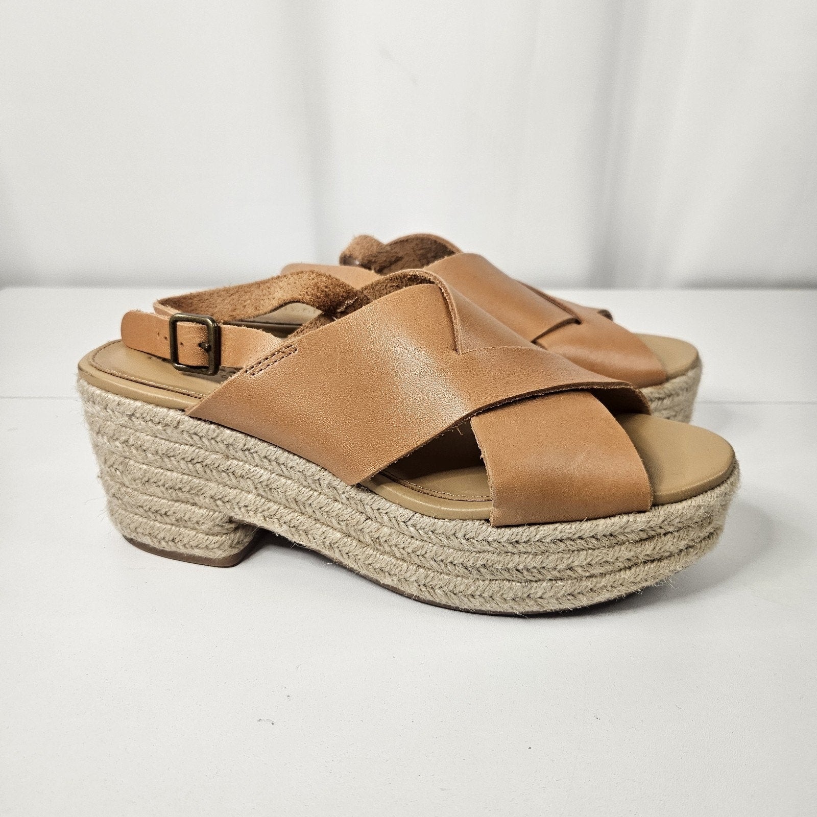 Soludos Women Shoes Leather Sandals Espadrille Wedge Tan Size 8 1820 Boho