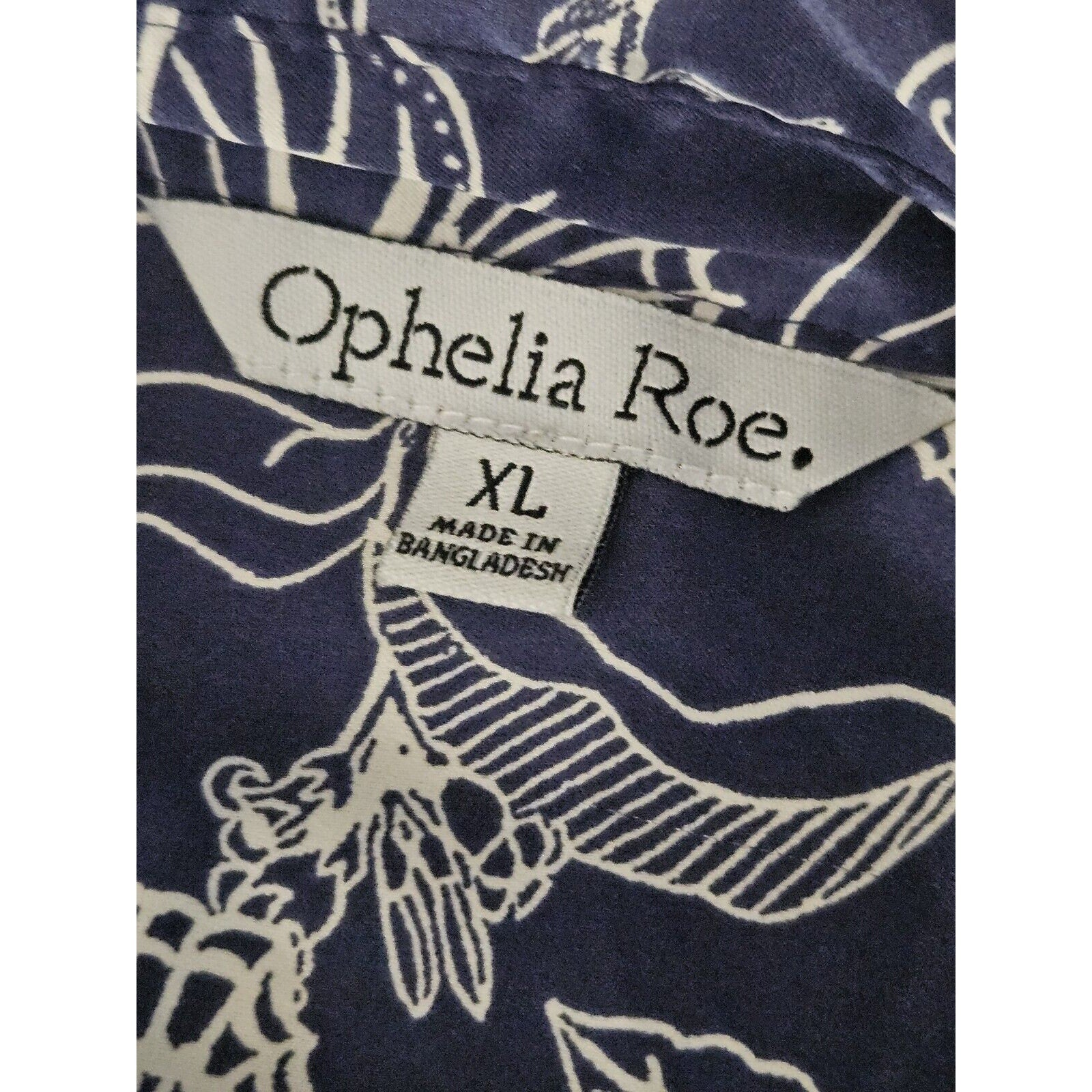 OPHELIA ROE Blue Floral Lightweight Satin Button Knee Length Dress w/o Belt XL