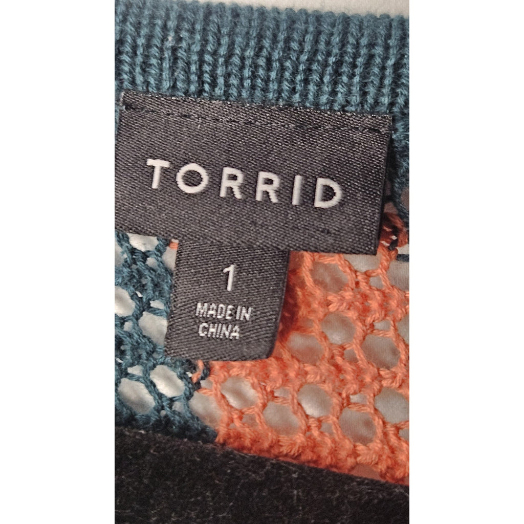 Torrid Striped Open Stitch Pullover Fringe Hem Sweater 1X Kangaroo Pocket Boho