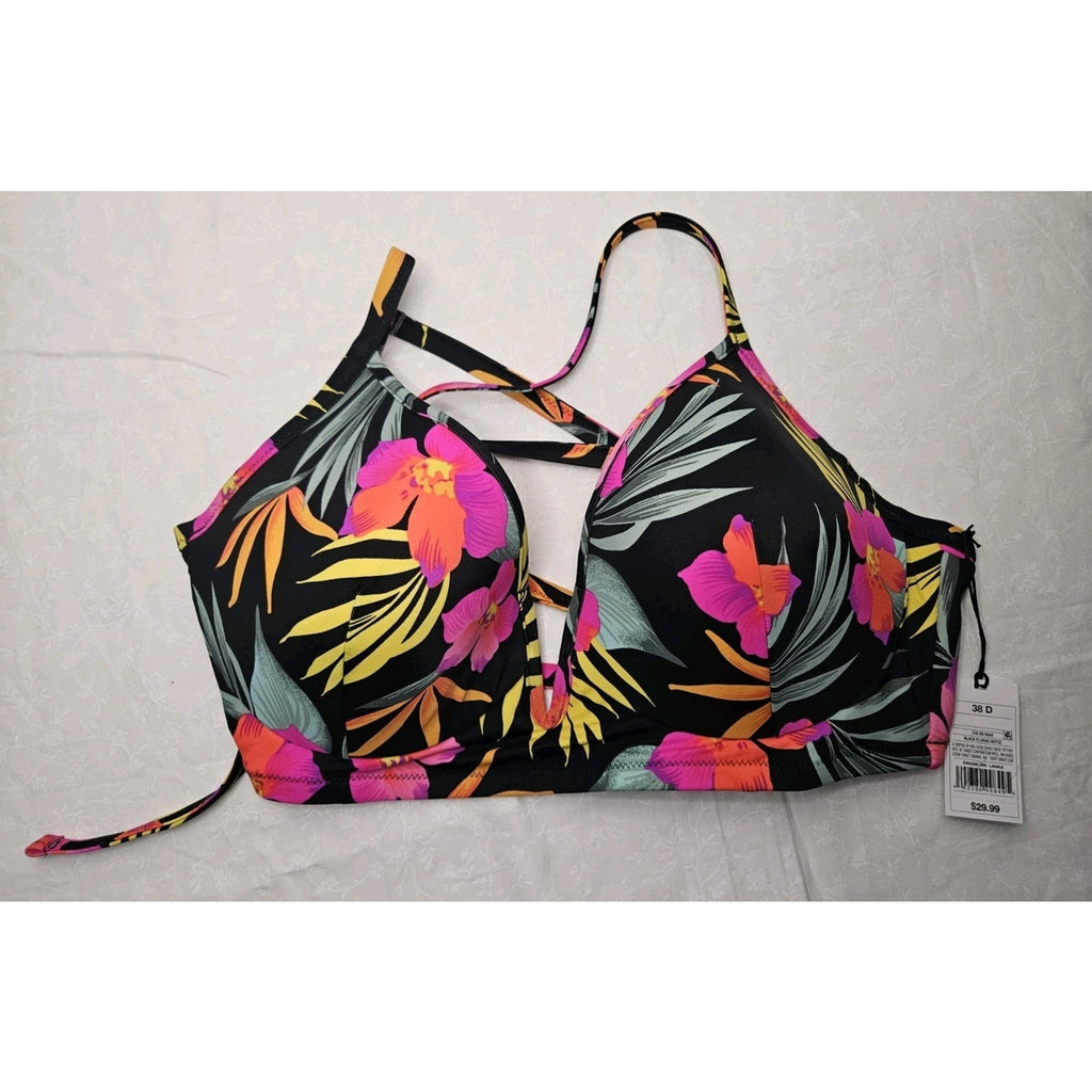 Shade & Shore Underwire Padded Bikini Top Size 38D Tropical Floral NWT