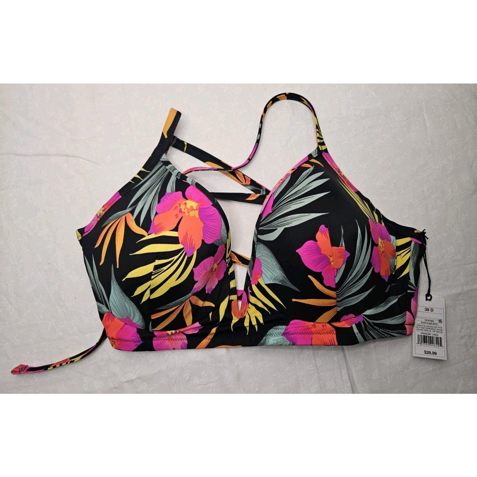 Shade & Shore Underwire Padded Bikini Top Size 38D Tropical Floral NWT