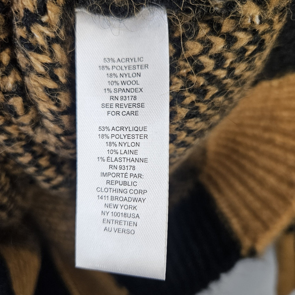 Industry Wool Blend Knit Checkered Sweater Women's XS Black & Tan Minimalist