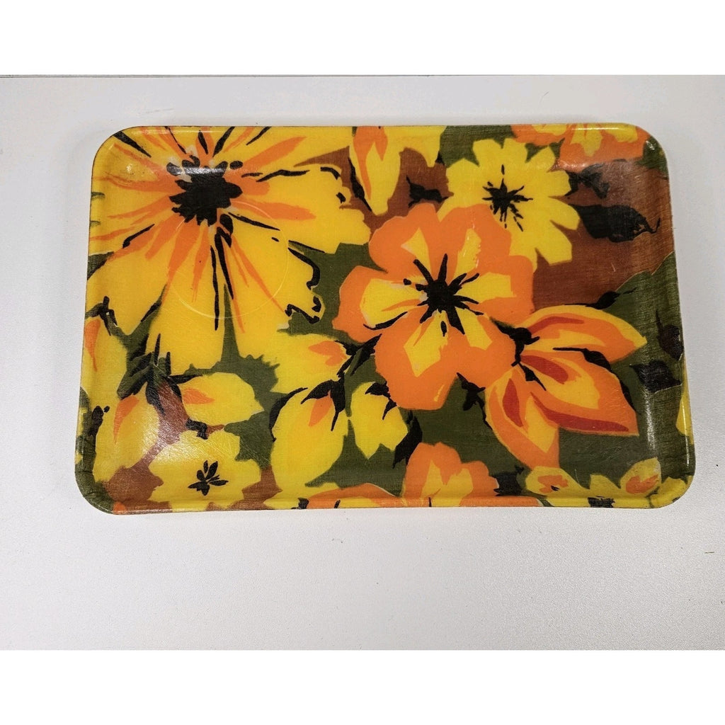 Flower Power 1960’s Fiberglass Serving Trays Quaker Fashion Fair Trinket Tray