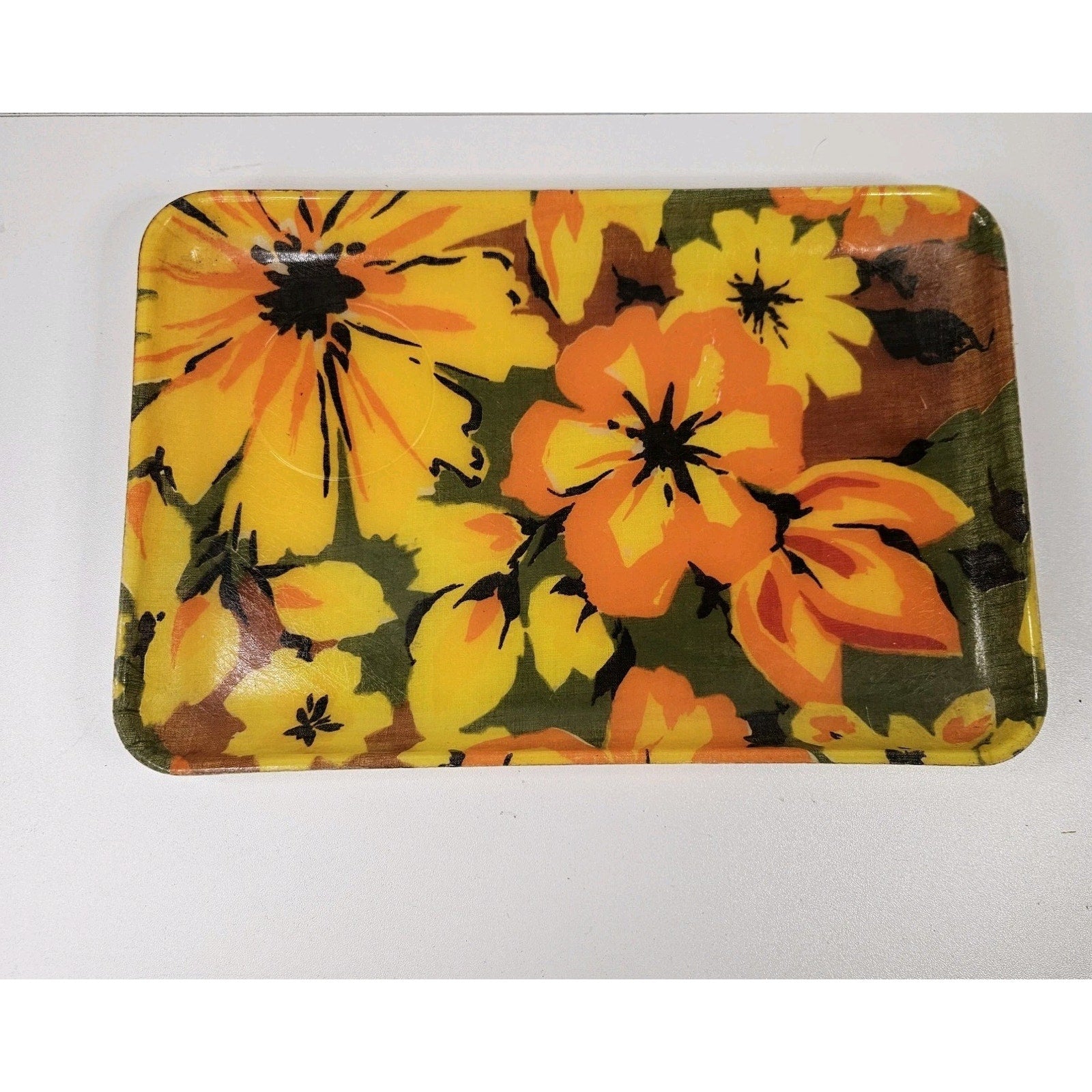 Flower Power 1960’s Fiberglass Serving Trays Quaker Fashion Fair Trinket Tray